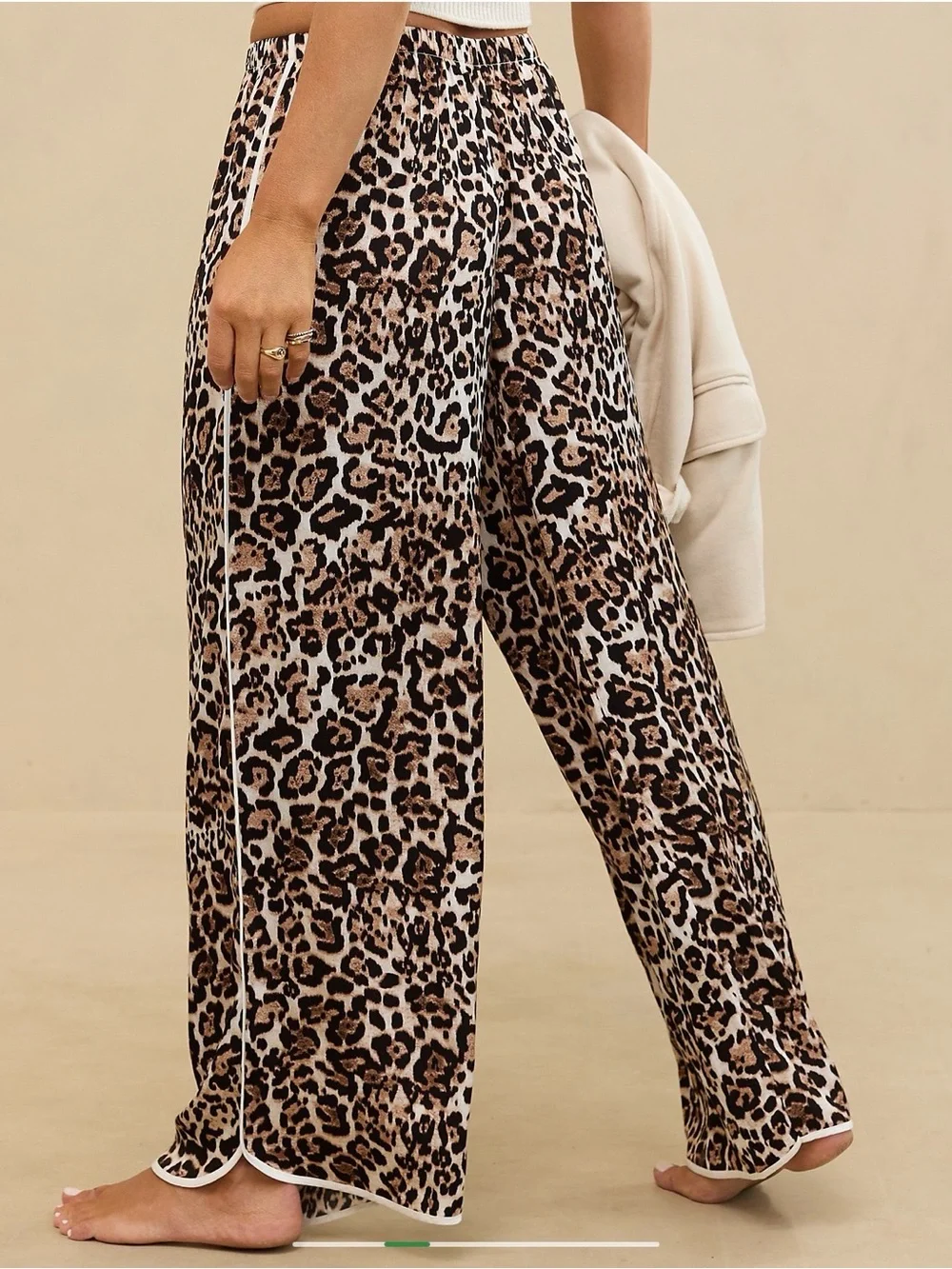 NWT Aerie Off-Duty Satin Piping Pants - Leopard Print Size XL *sold out* - Picture 2 of 6